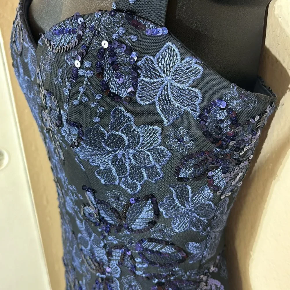 Dress the population anabel floral sequin gown navy small new prom maxi event - Picture 8 of 16